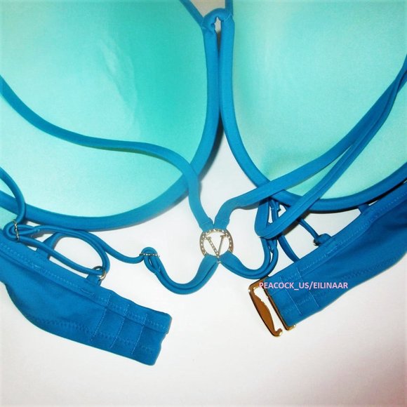 38C/L VICTORIA SECRET Push-Up Top Bikini Set Strappy Brazilian Bottom Blue - Picture 12 of 14